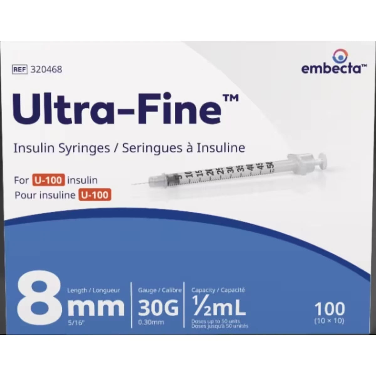 Seringues à insuline Ultra-Fine™ U-100 8mm 30G 0.5mL