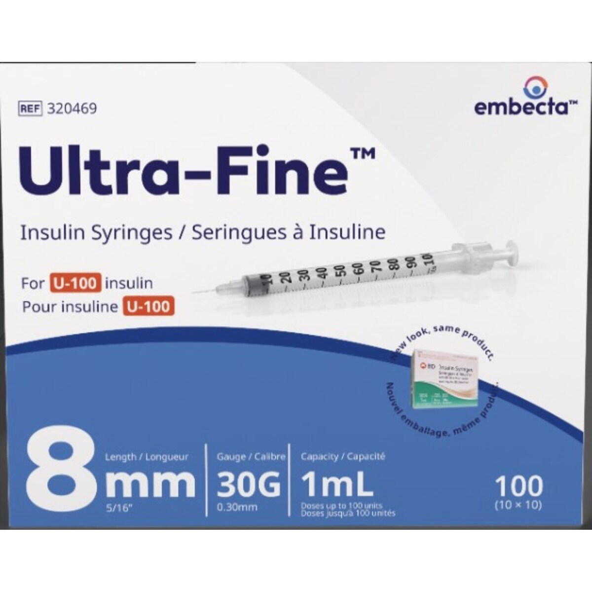 Seringues à insuline Ultra-Fine™ U-100 8mm 30G 1mL