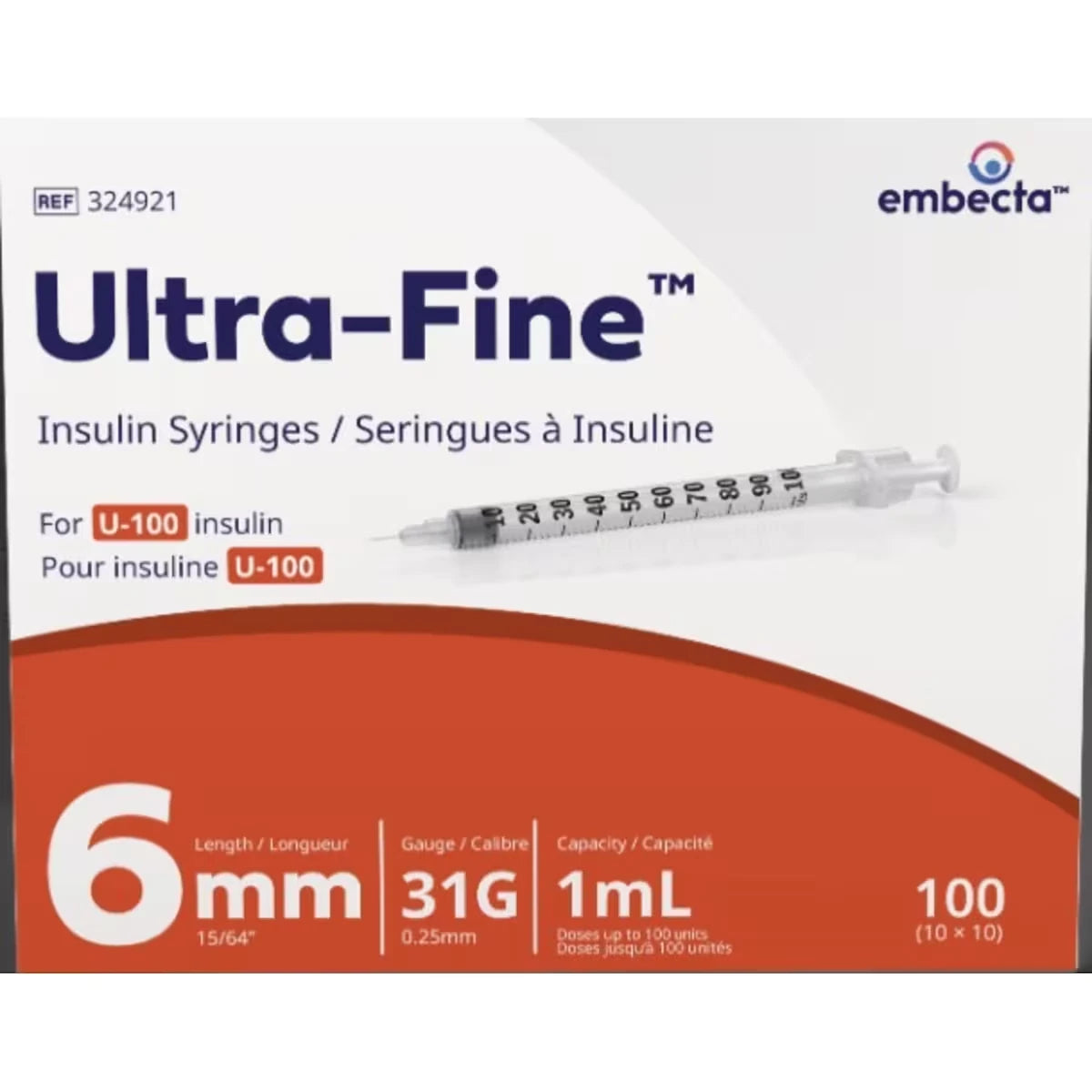 Seringues à insuline Ultra-Fine™ U-100 6mm 31G 1mL