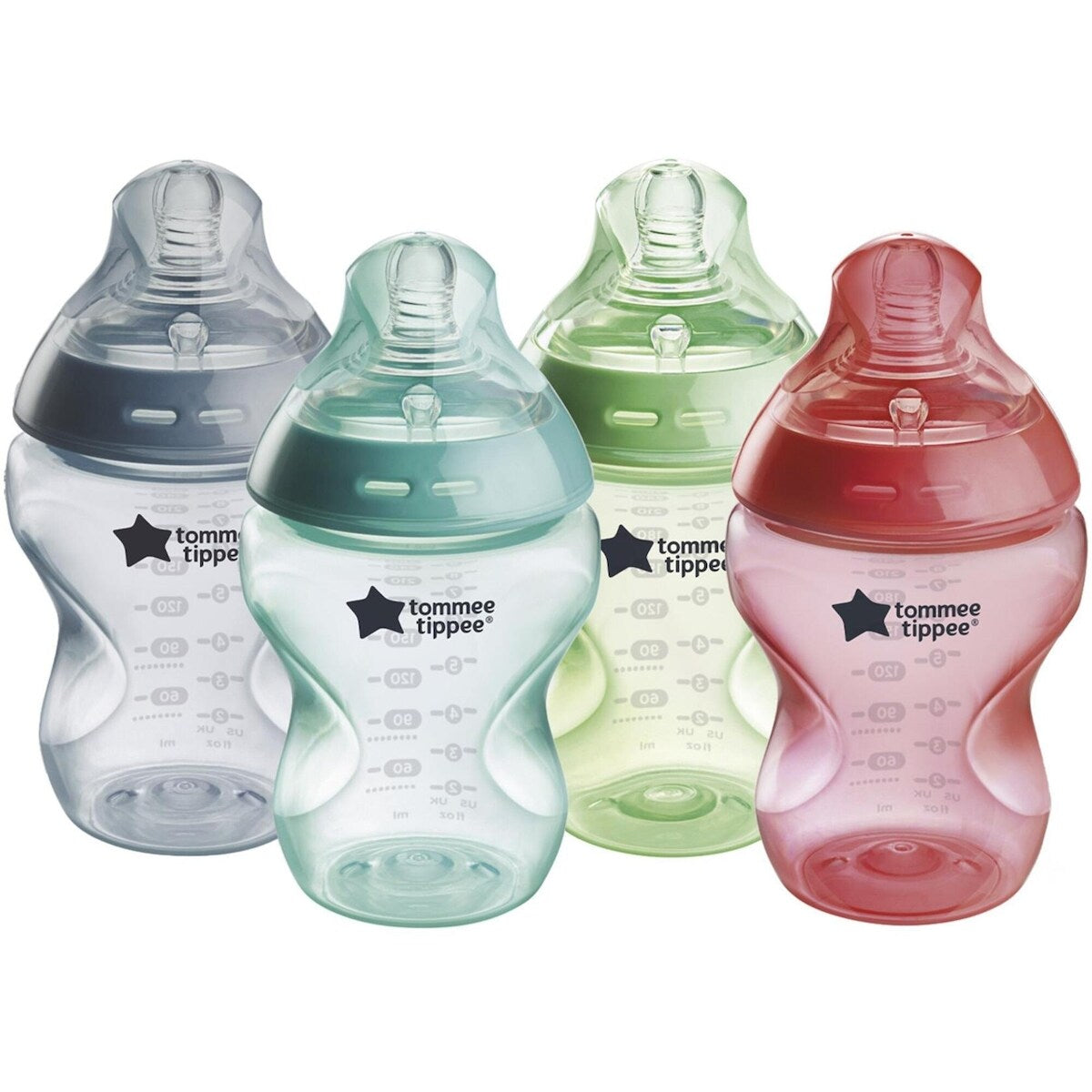 Tommee Tippee Biberons, Biberon Anti-colique Natural Start, tétine imitant la forme du sein pour une prise en bouche naturelle, lot de 4, Fiesta