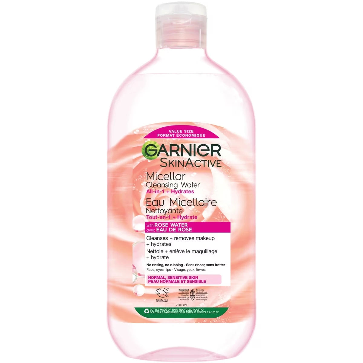 Micellar Cleansing Water, All-In One Hydrating Makeup Remover + Face Cleanser with Rose Water & Glycerin, Hypoallergenic, Sensitive to Dry Skin, 700 mL