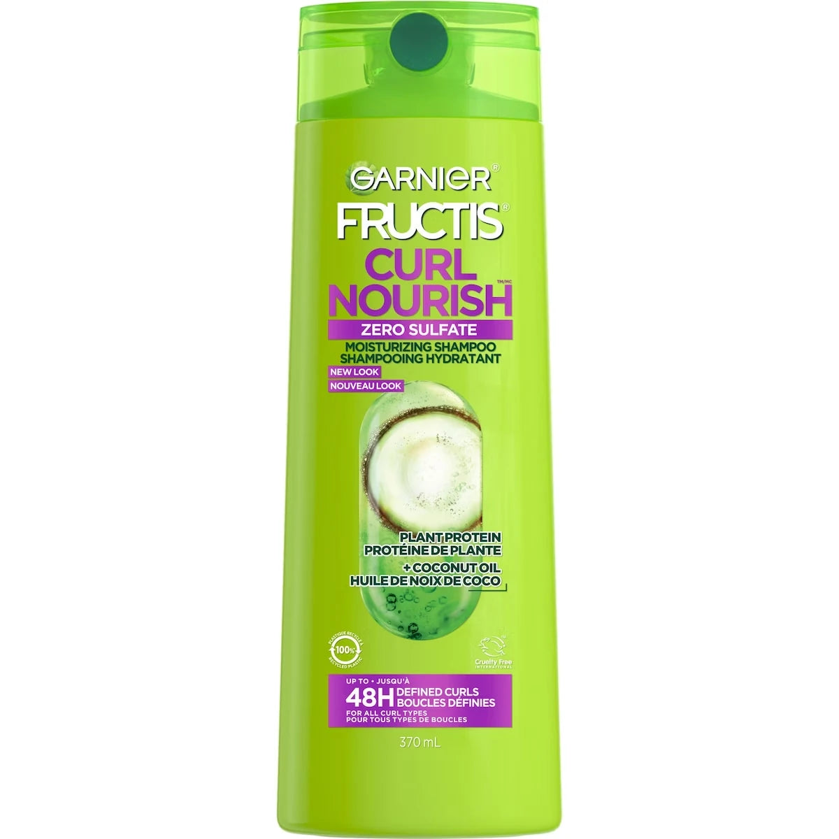 Fructis Curl Nourish shampooing hydratant sans sulfates pour tous types de boucles, avec huile de noix de coco et élasto-protéine, 370 mL