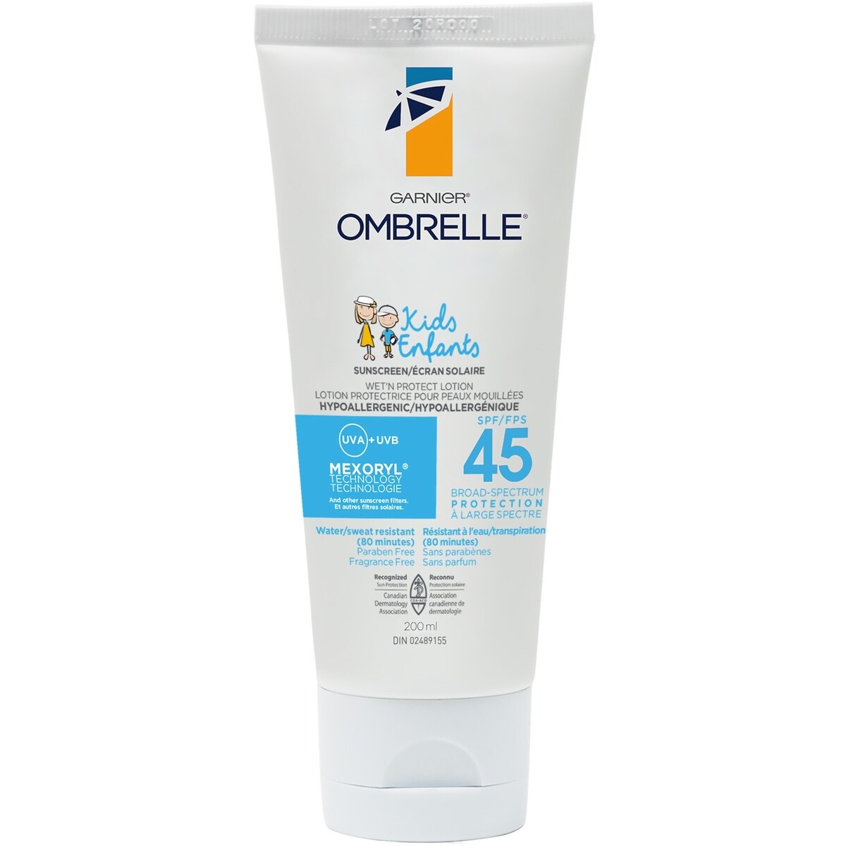 Crème solaire pour enfants resistante résistante à l'eau, FPS 45