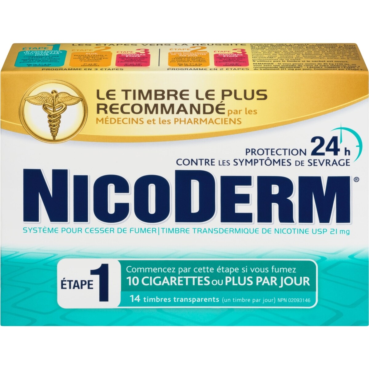 Timbre transparent Étape 1, timbre transdermique de nicotine, 21 mg/jour