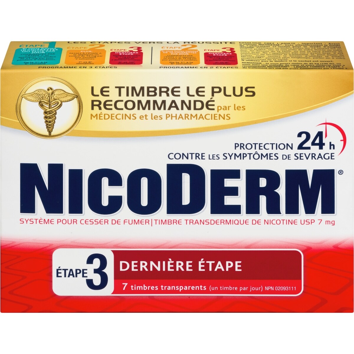 Timbre transparent Étape 3, timbre transdermique de nicotine, 7 mg/jour