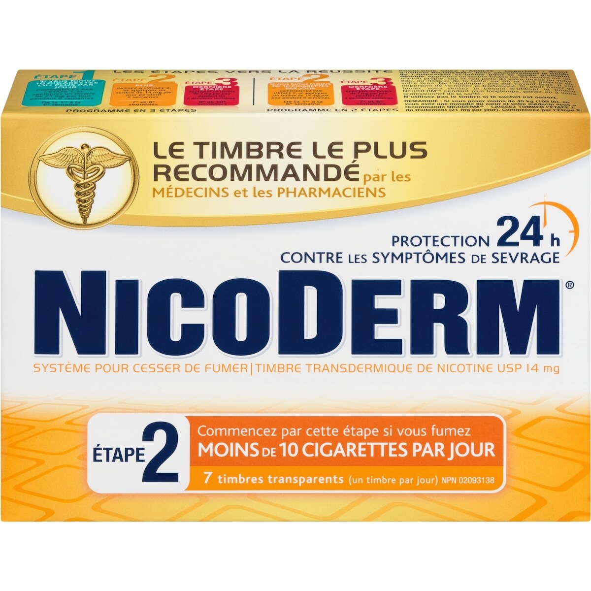 Timbre transparent Étape 2, timbre transdermique de nicotine, 14 mg/jour