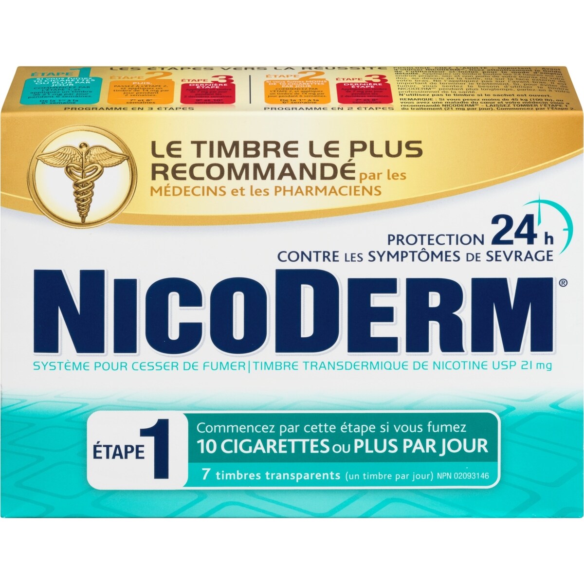Timbre transparent Étape 1, timbre transdermique de nicotine, 21 mg/jour
