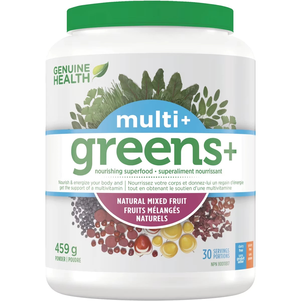 Multi, Greens+,  Fruits Mélangés Naturels, Multivitamine Quotidienne, Superaliment En Poudre, De 
Contenant De 459 G