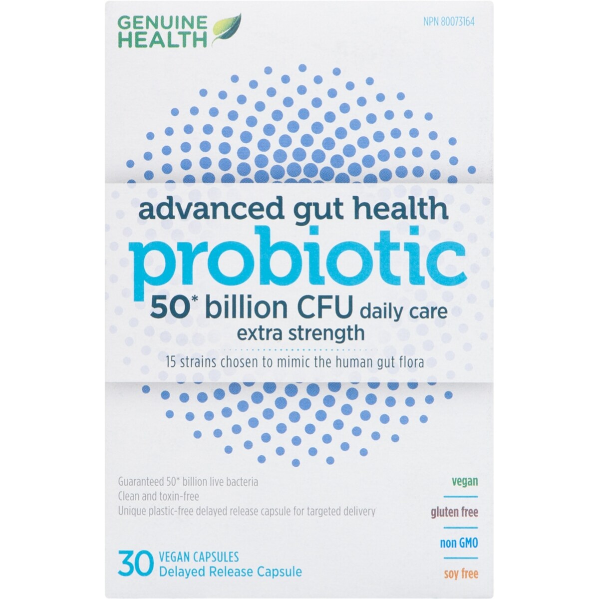 santé intestinale évoluée probiotique de Genuine Health, 50 milliards d'UFC, 15 souches multiples