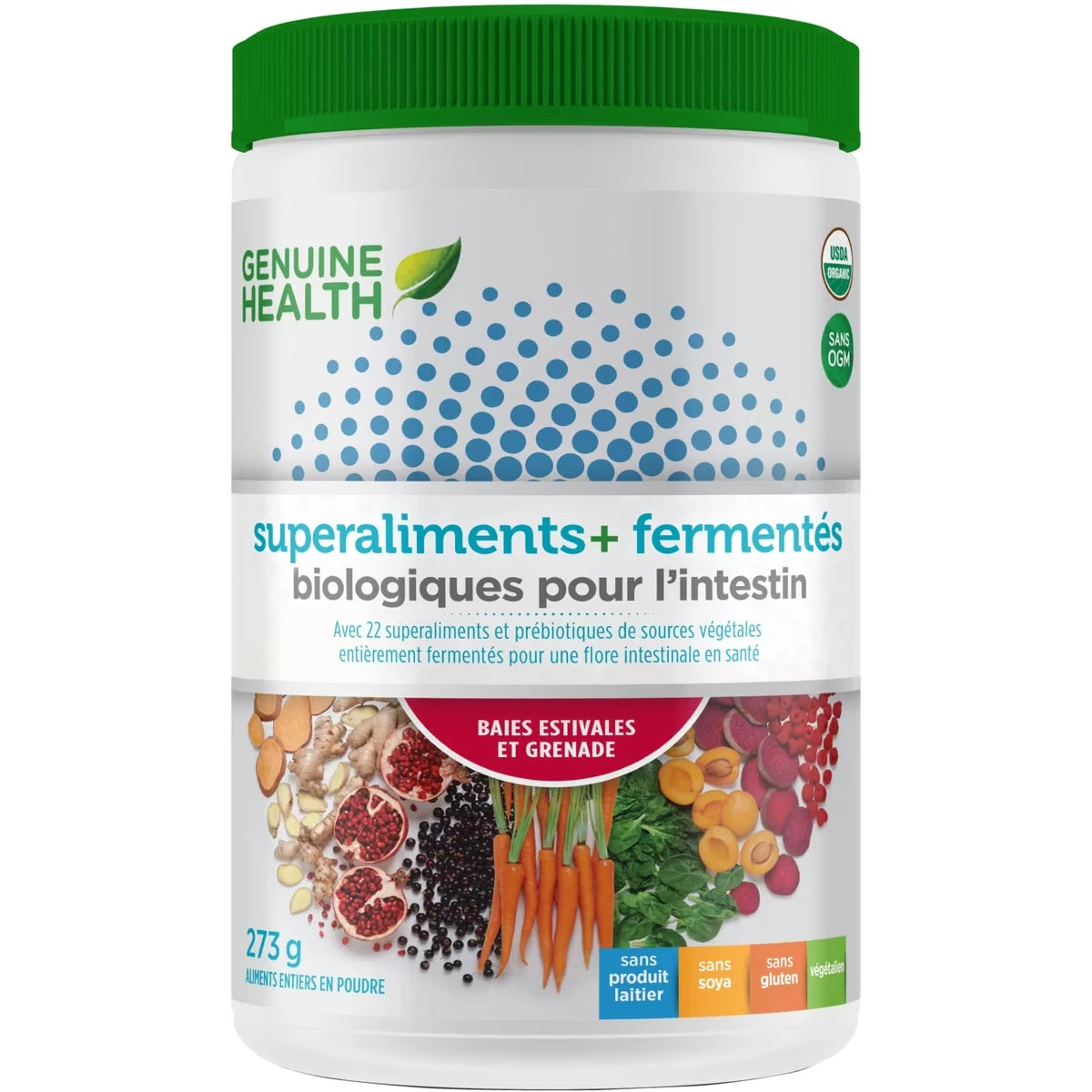 superaliments+ fermentés biologiques pour l'intestin, baies estivales et grenade