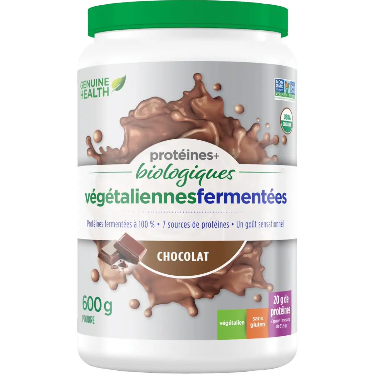 protéines+ biologiques végétaliennes  fermentées en poudre, chocolat naturel