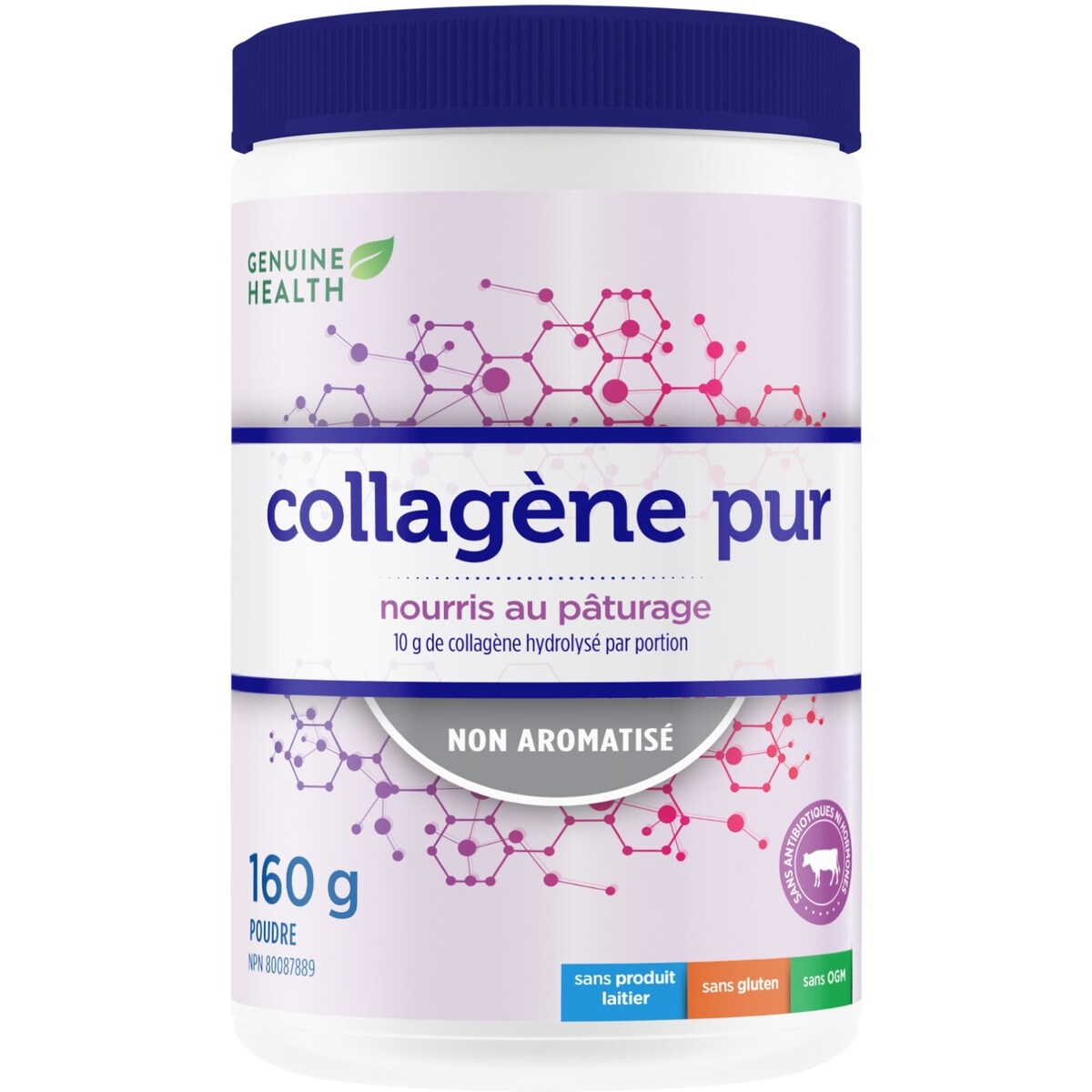 collagène pur, de source bovine provenant de vaches nourries à l'herbe, hydrolysé, non aromatisé, en poudre