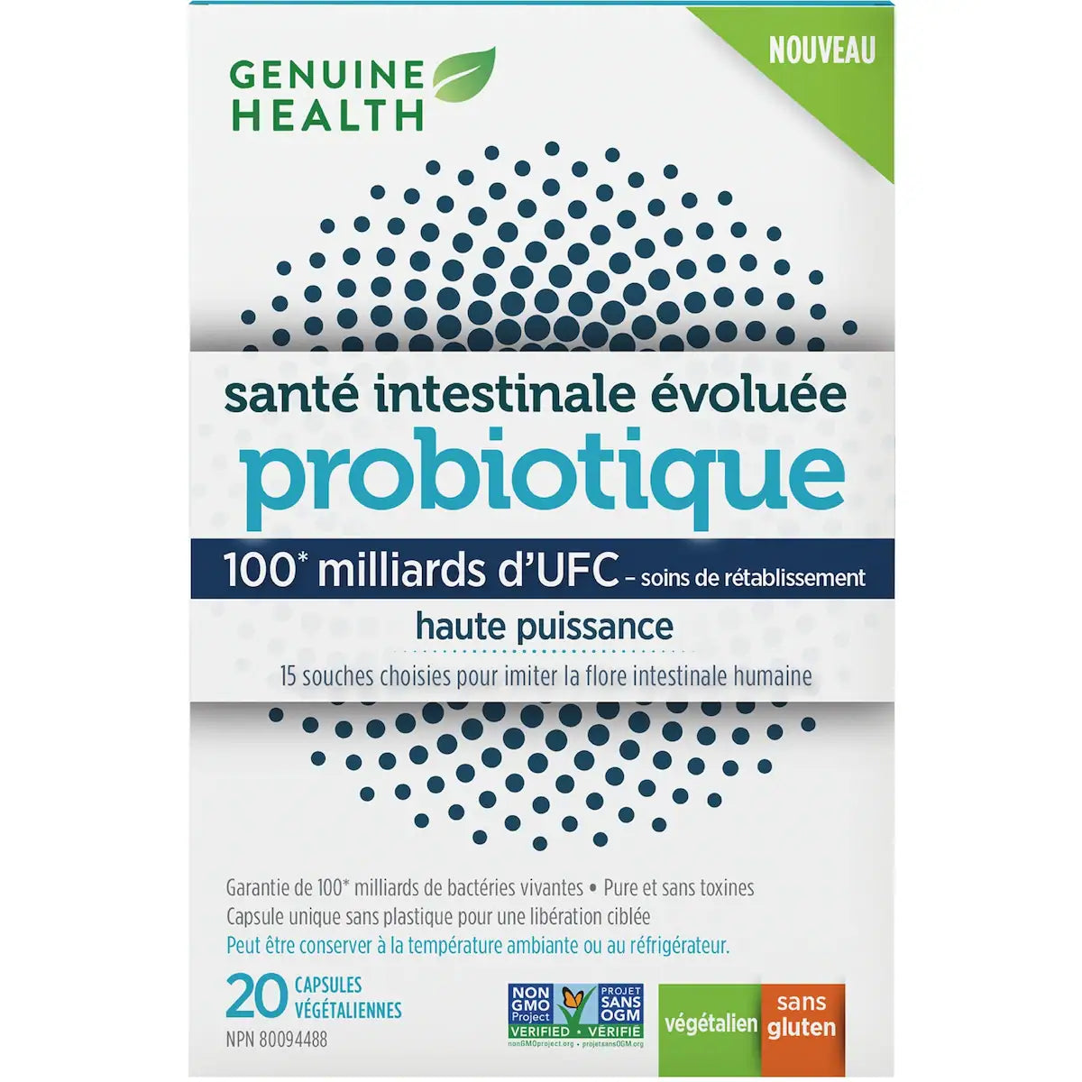 santé intestinale évoluée probiotique haute puissance de, 100 milliards d'UFC, 15 souches multiples, capsules végétaliennes à libération retardée, 20 capsules