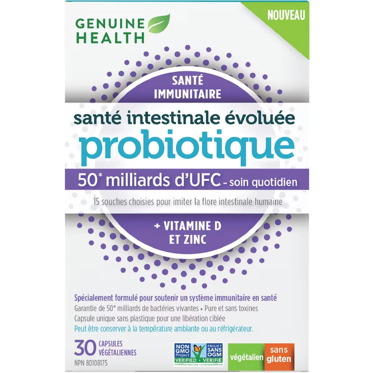santé intestinale évoluée système immunitaire avec vitamine D et zinc, 50 milliards d’UFC, 15 souches diverses, végétalien, capsule à libération retardée