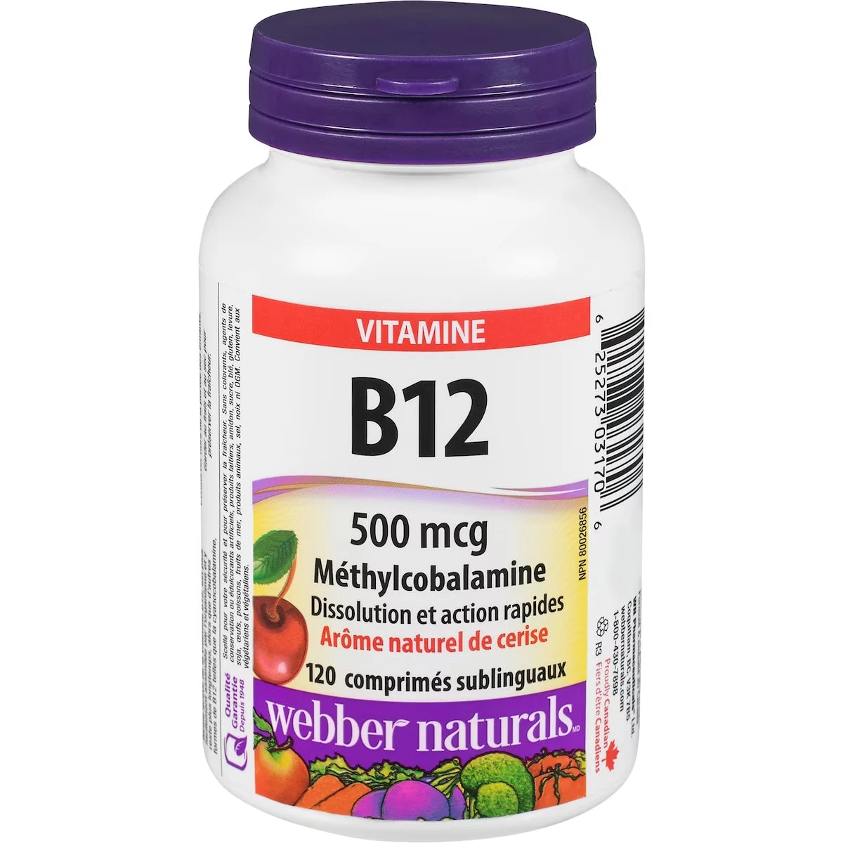 Vitamine B12 500 mcg Arôme naturel de cerise