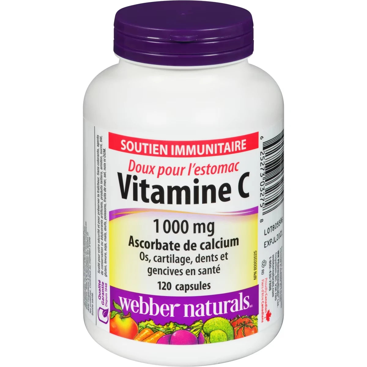 Vitamine C ascorbate de calcium doux pour l'estomac 1 000 mg
