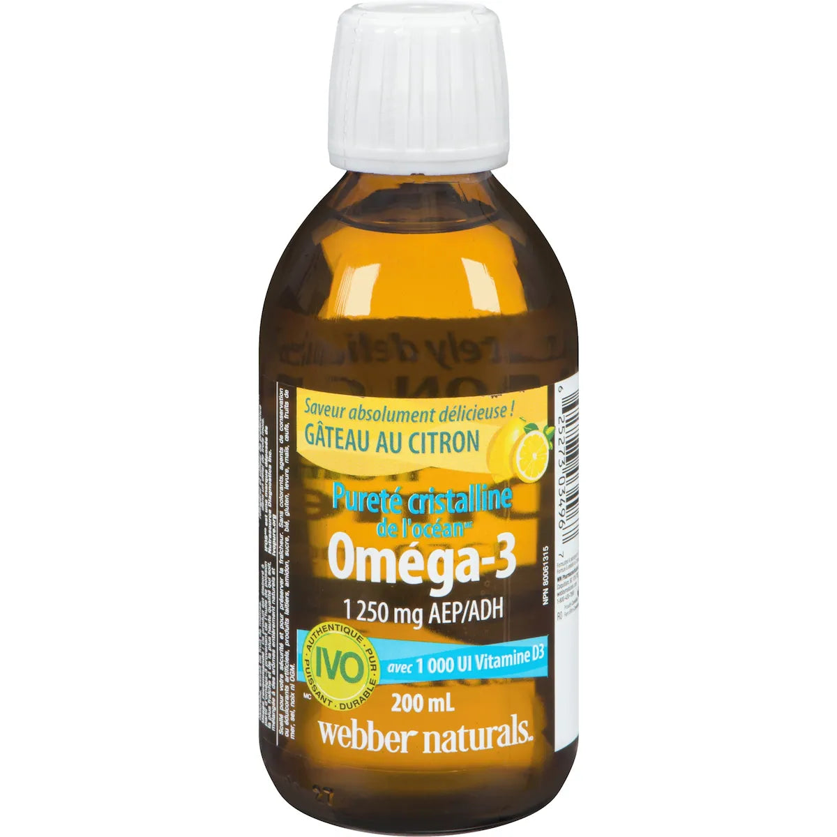 Pureté cristalline de l'océan Oméga-3 avec 1 000 UI Vitamine D3 1 250 mg AEP/ADH Gâteau au citron