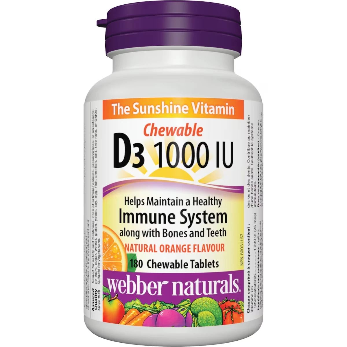 Vitamine D3 à croquer 1 000 UI Arôme naturel d’orange