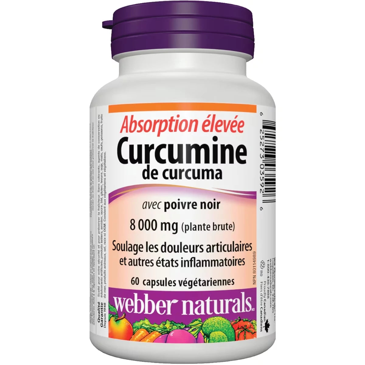 Curcumine de curcuma à absorption élevée avec poivre noir 8 000 mg (plante brute)