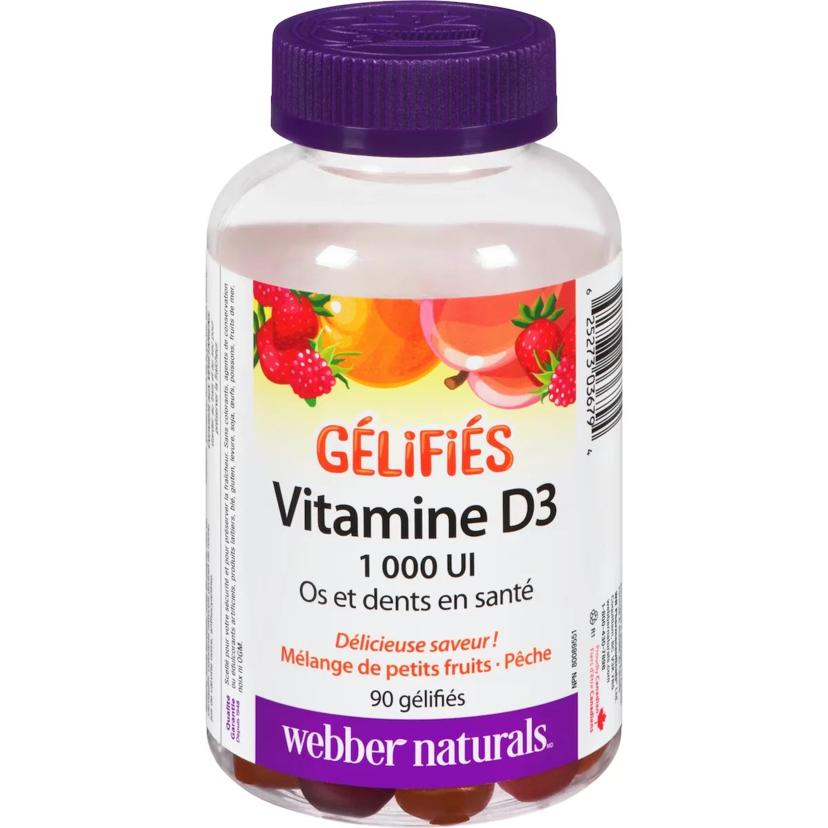 Vitamine D3  1 000 UI mélange de petits fruits · pêche