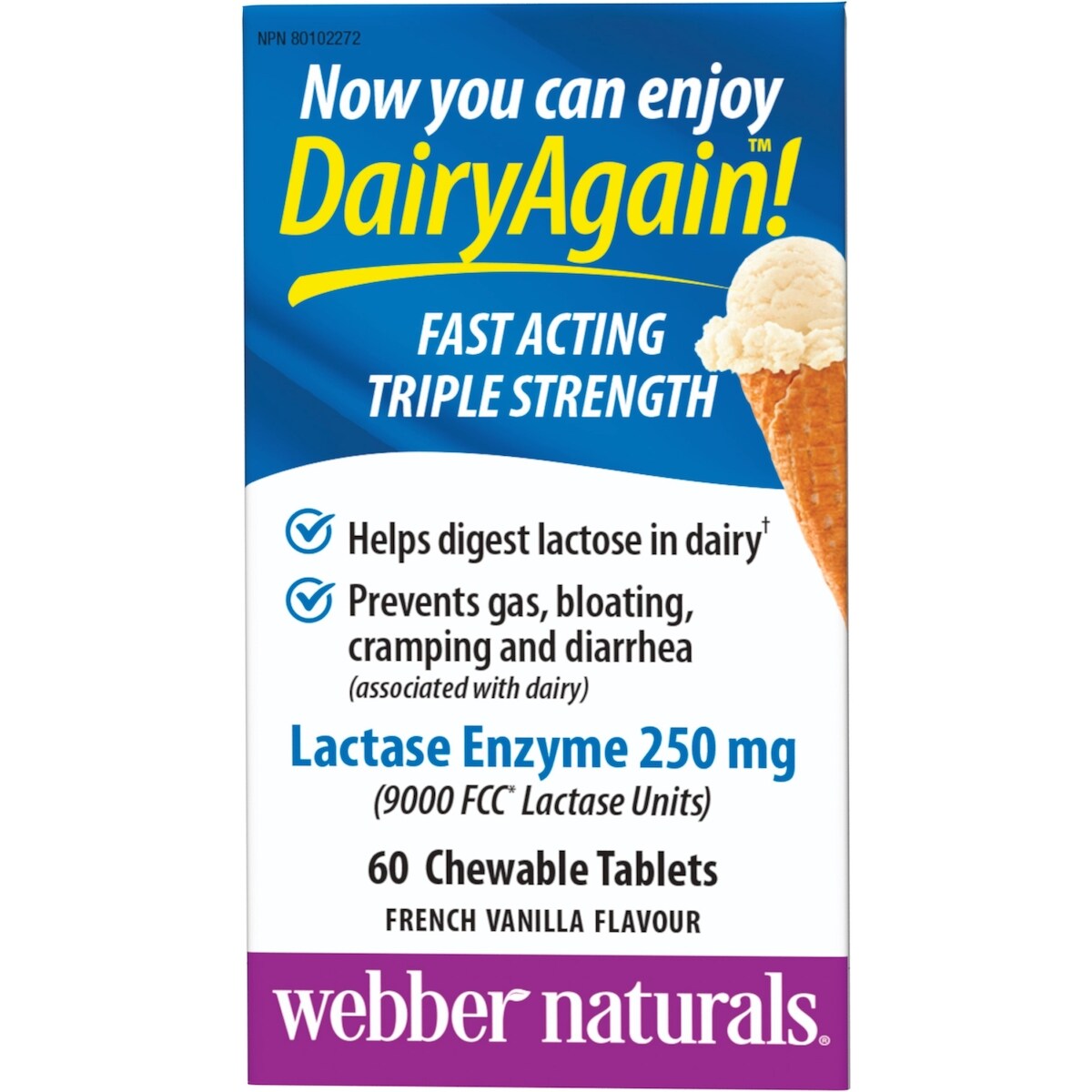 Dairy Again!(MC) Enzyme lactase 250 mg arôme vanille française