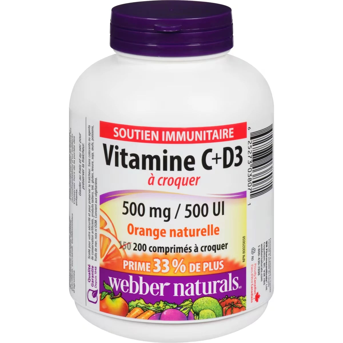 Vitamine C+D3 500 mg / 500 UI Orange naturelle