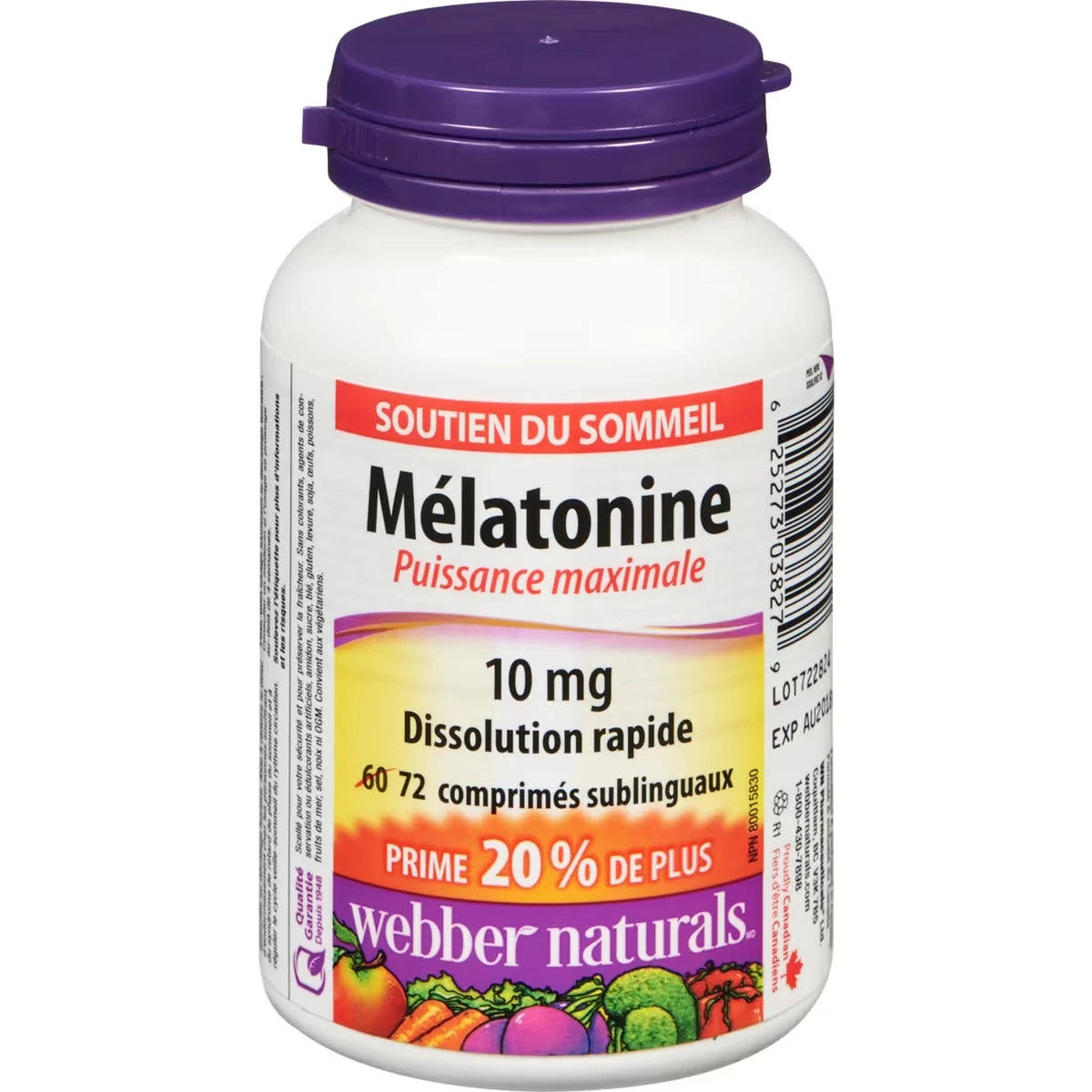 Puissance maximale Mélatonine Dissolution rapide 10 mg