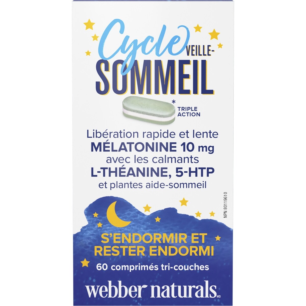 Cycle veille-sommeil Mélatonine avec L-théanine, 5-HTP et plantes aide-sommeil