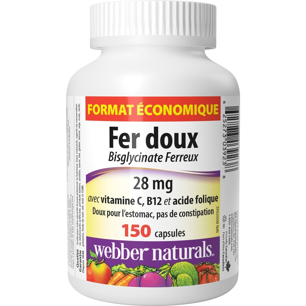 Fer doux avec vitamine C, B12 et acide folique  28 mg