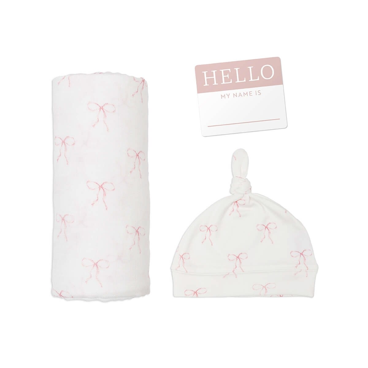 Couverture et bonnet à nœud « Hello World »
