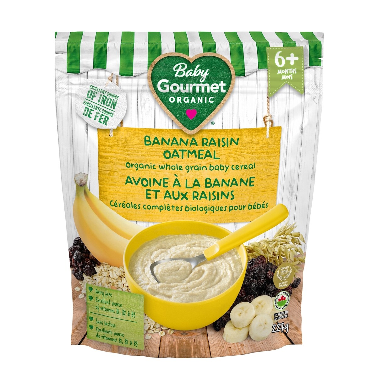 Céréales pour bébé biologiques avoine à la banane et aux raisins de