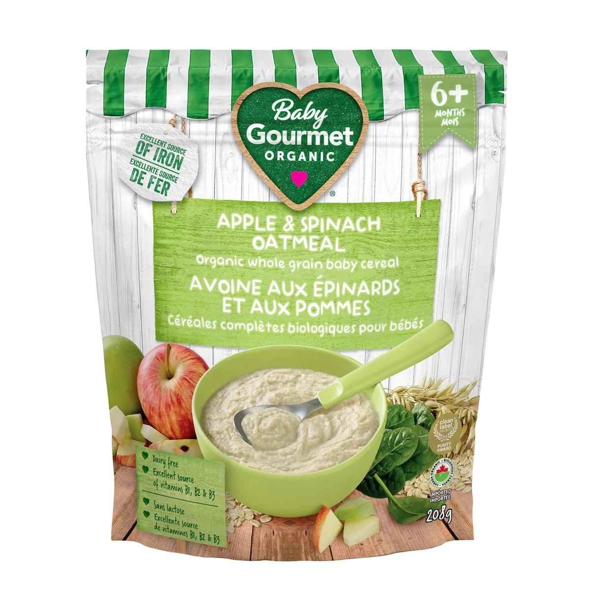Céréales pour bébé biologiques avoine aux épinards et aux pommes de