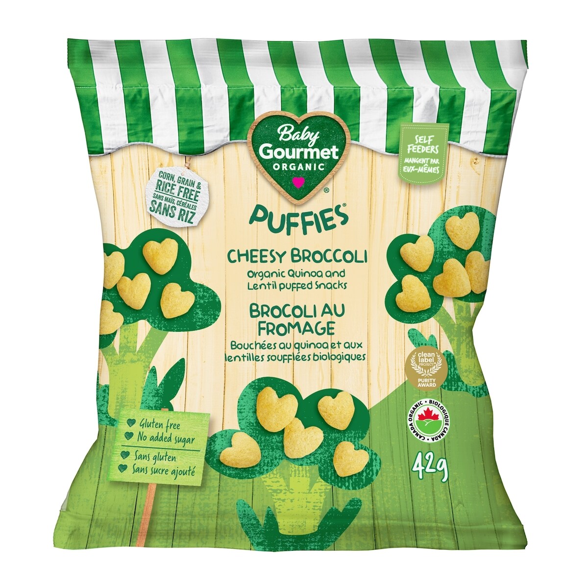 Bouchées au quinoa et aux lentilles soufflées biologiques brocoli au fromage pour bébé de