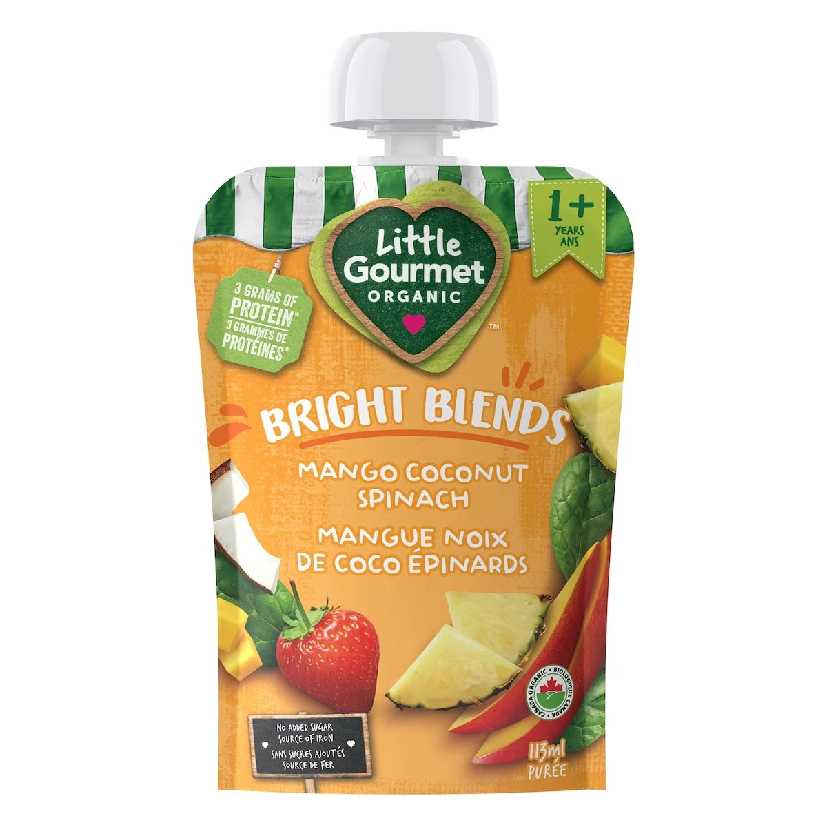 Collation biologique pour tous-petits mangue noix de coco épinards de Little Gourmet