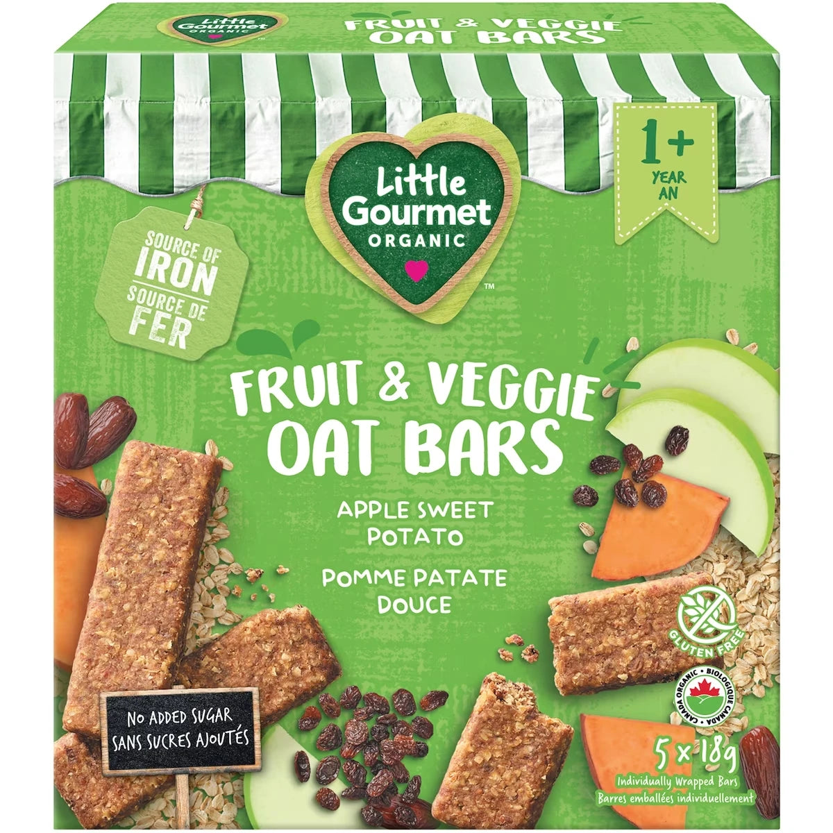 Barres à l'avoine, aux fruits et légumes biologiques pomme patate douce de Little Gourmet