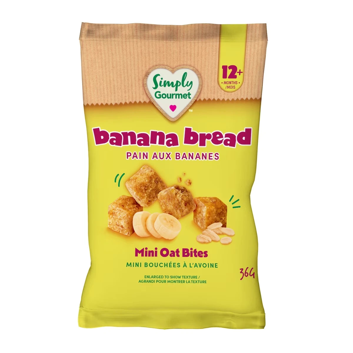 Collation pour tout-petits Simply Gourmet mini bouchées à l'avoine pain aux bananes