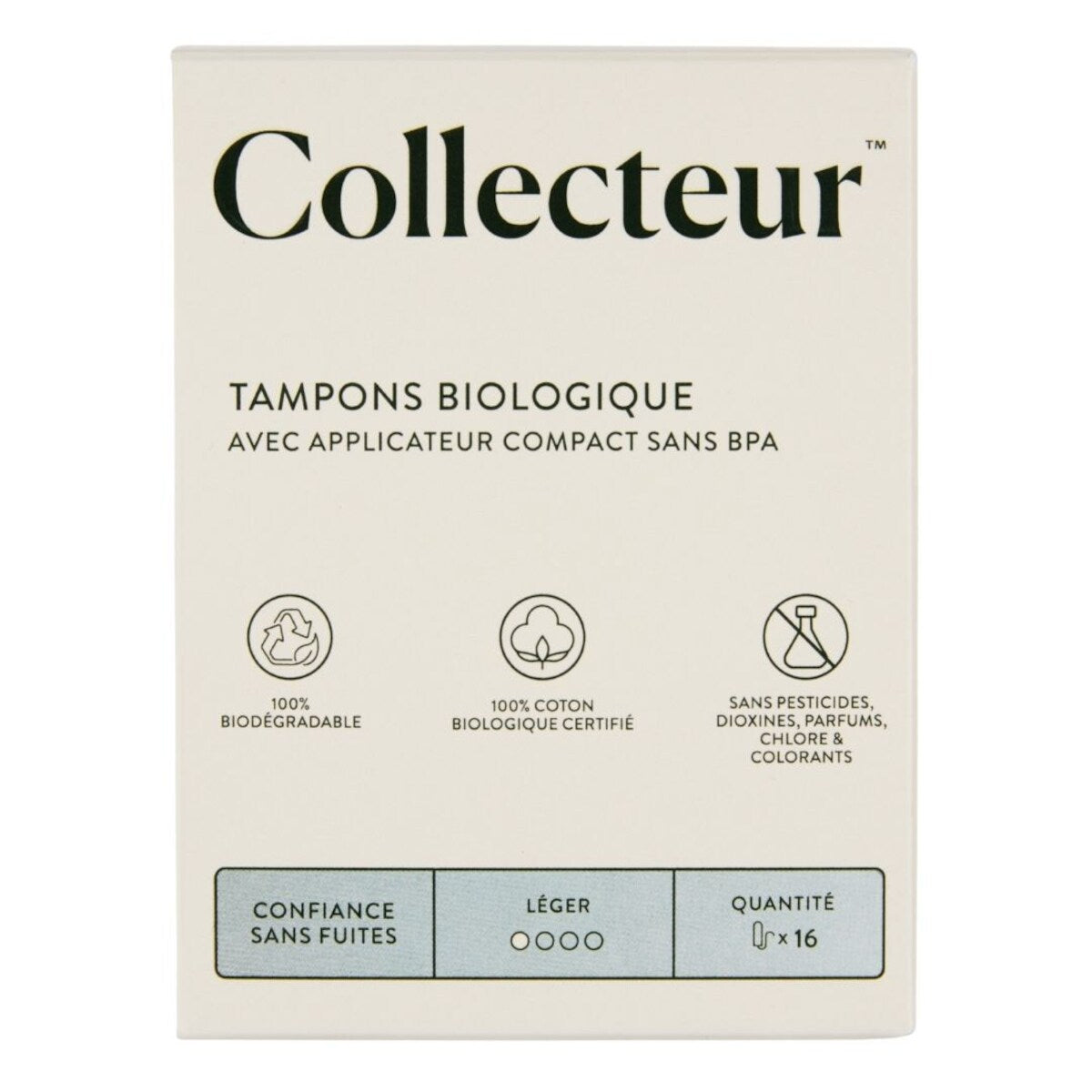 Tampons en coton biologique certifié, absorption légère