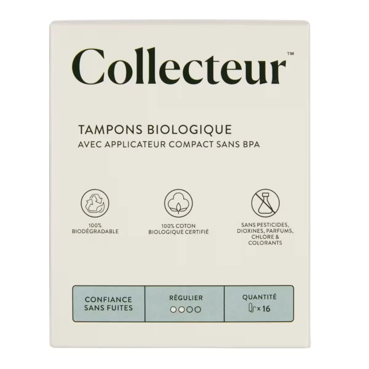 Tampons en coton 100 % biologique certifié, absorption régulière