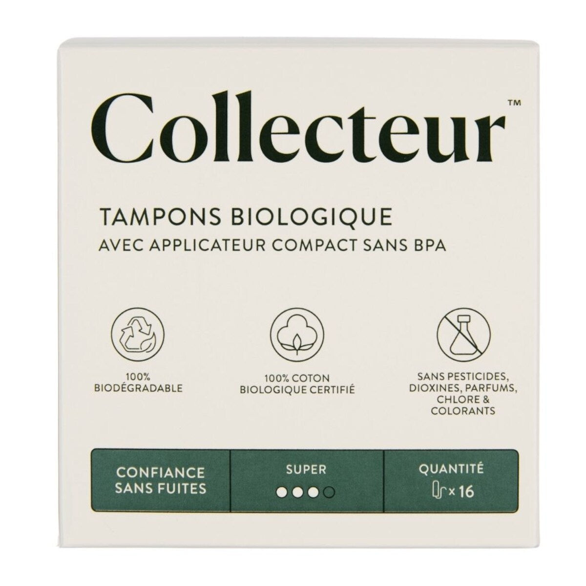 Tampons en coton 100 % biologique certifié, absorption super