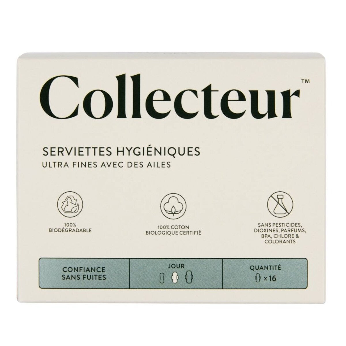 Serviettes hygiéniques ultra-minces en coton 100 % biologique certifié, absorption jour