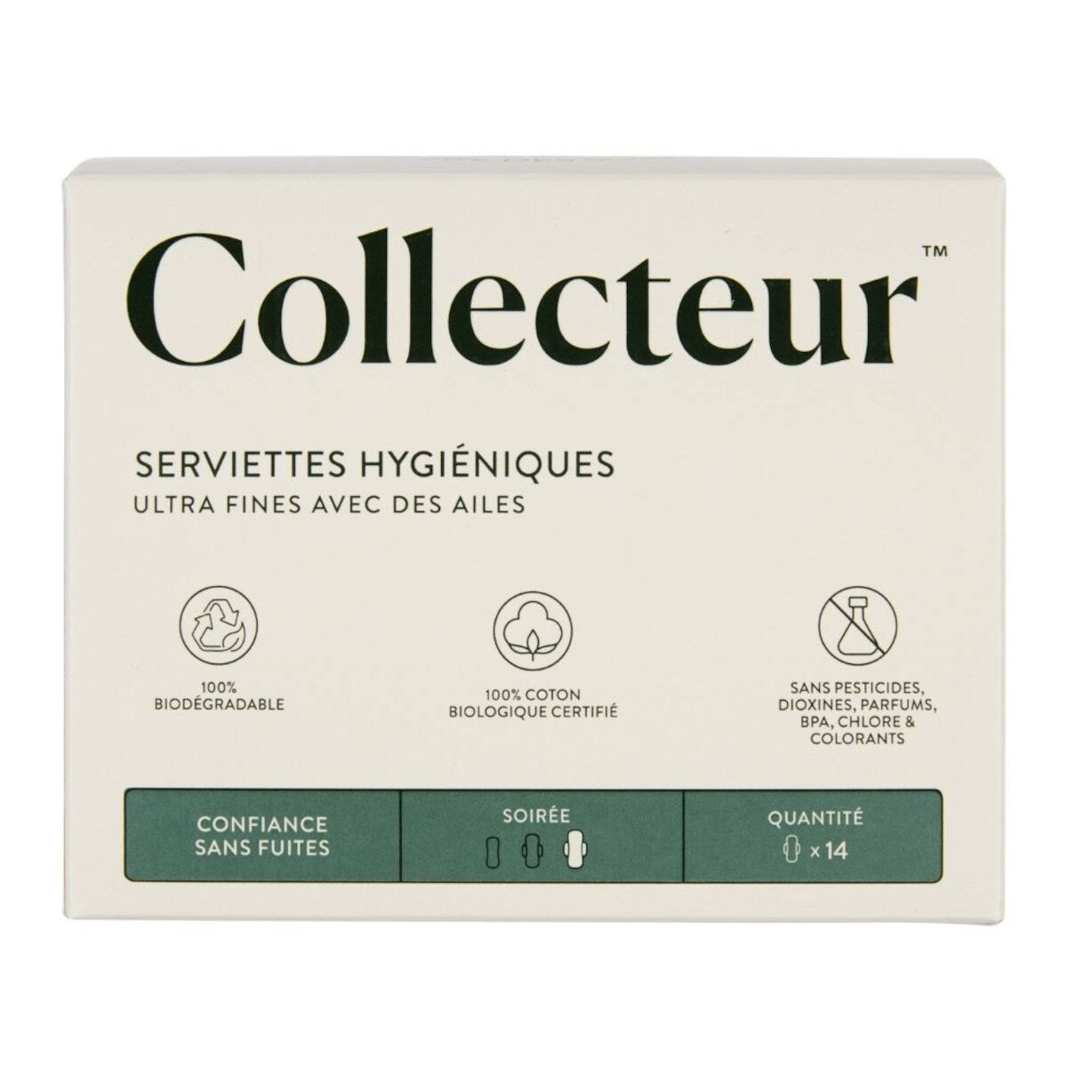 Serviettes hygiéniques ultra-minces en coton 100 % biologique certifié, absorption nuit