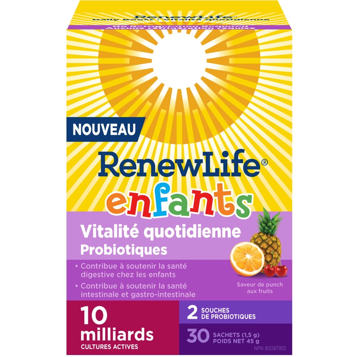 italité quotidienne pour enfants, Saveur de punch aux fruits,10 milliards de cultures actives
