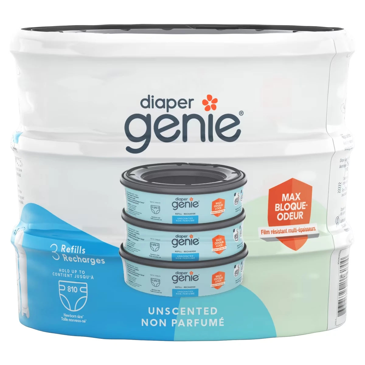 Recharge ronde non-parfumée pour poubelle à couches Diaper Genie Emballage de 3 recharges