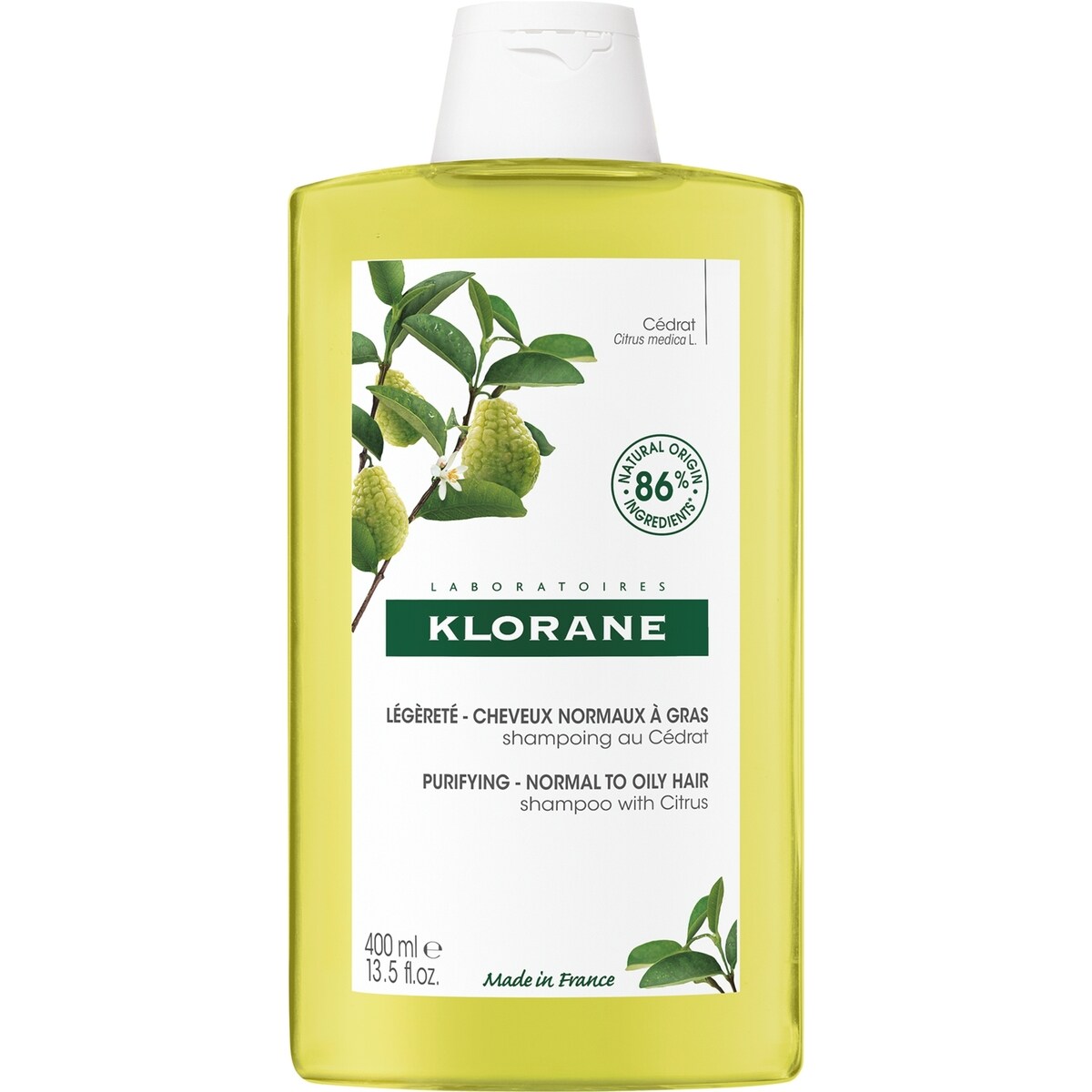 Shampooing Légèreté à la pulpe de Cédrat - Cheveux normaux regraissant vite - Assainissant