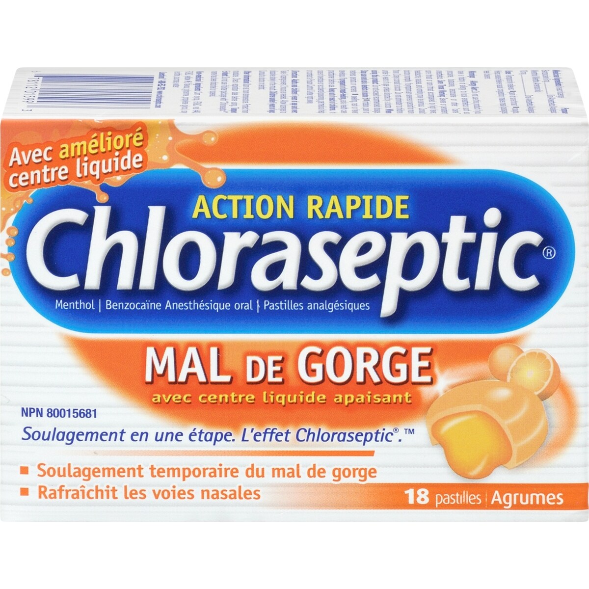 Mal de Gorge avec centre liquide apaisant Pastilles Agrumes