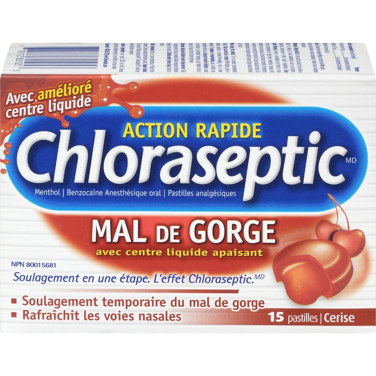 Mal de Gorge avec centre liquide apaisant Pastilles Cerise