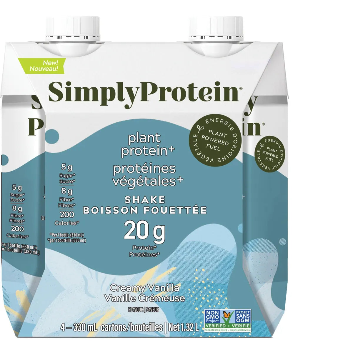 Lot de 4 boissons protéinées prêtes à boire au vanille, 330 ml, haute teneur en protéines, faible sucre, sans produits laitiers