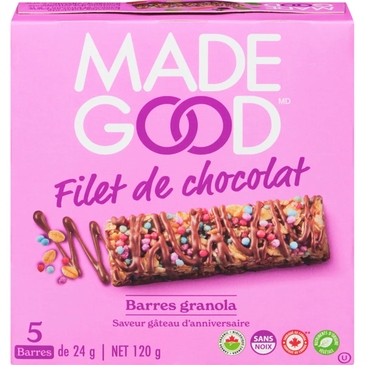 Barres granola avec filet de chocolat Saveur G�teau d�anniversaire Bo�te de 5 barres
