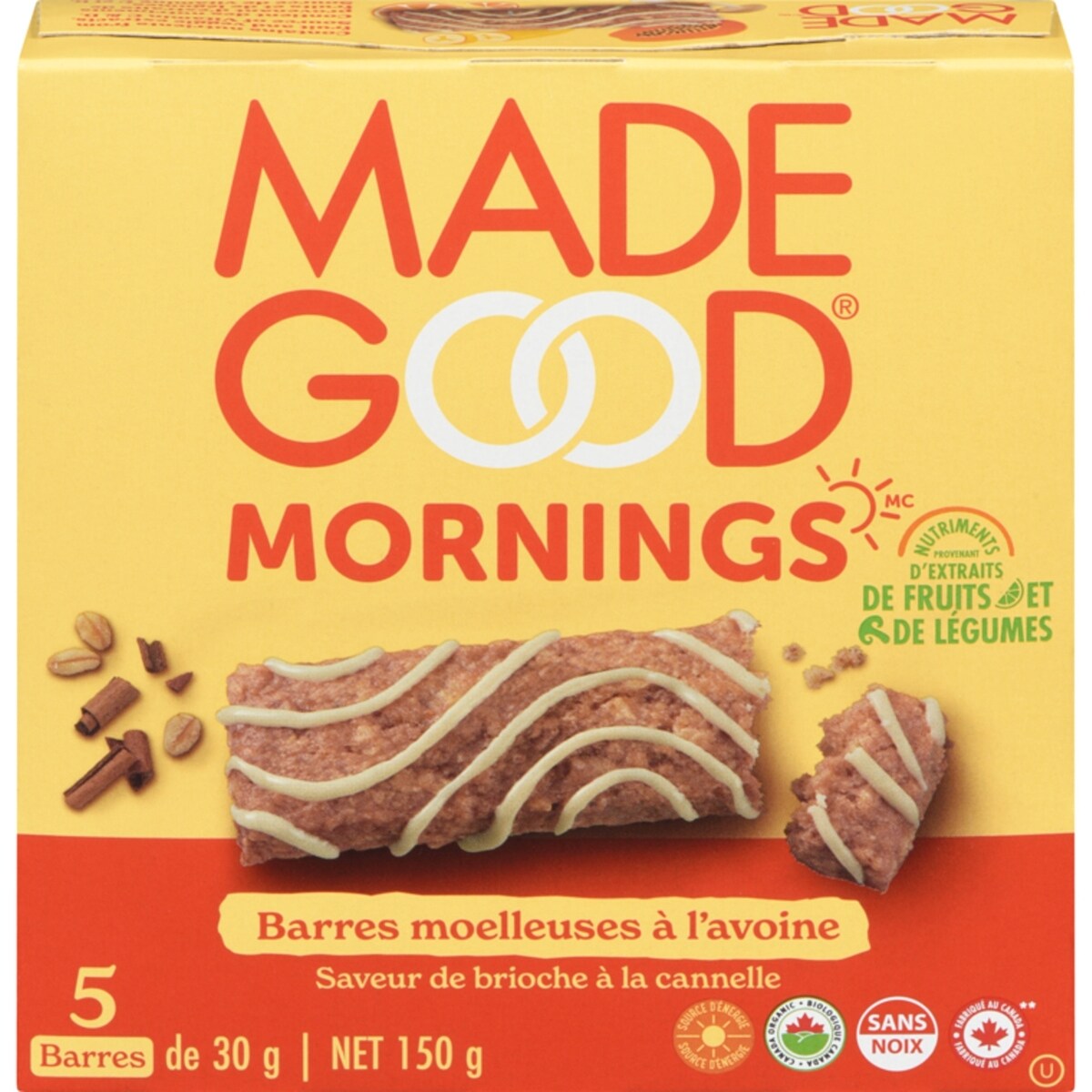 Barres moelleauses � l'avoine Saveur de brioche  � la cannelle Bo�te de 5 barres