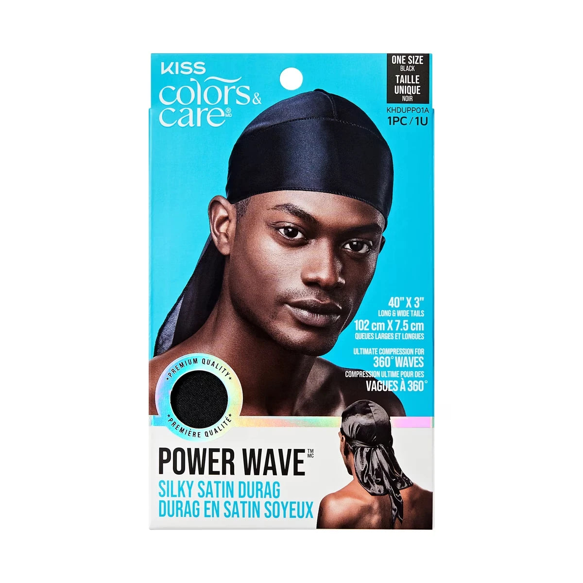 Colors & Care Power Wave Satin Durag, Black, Unisex